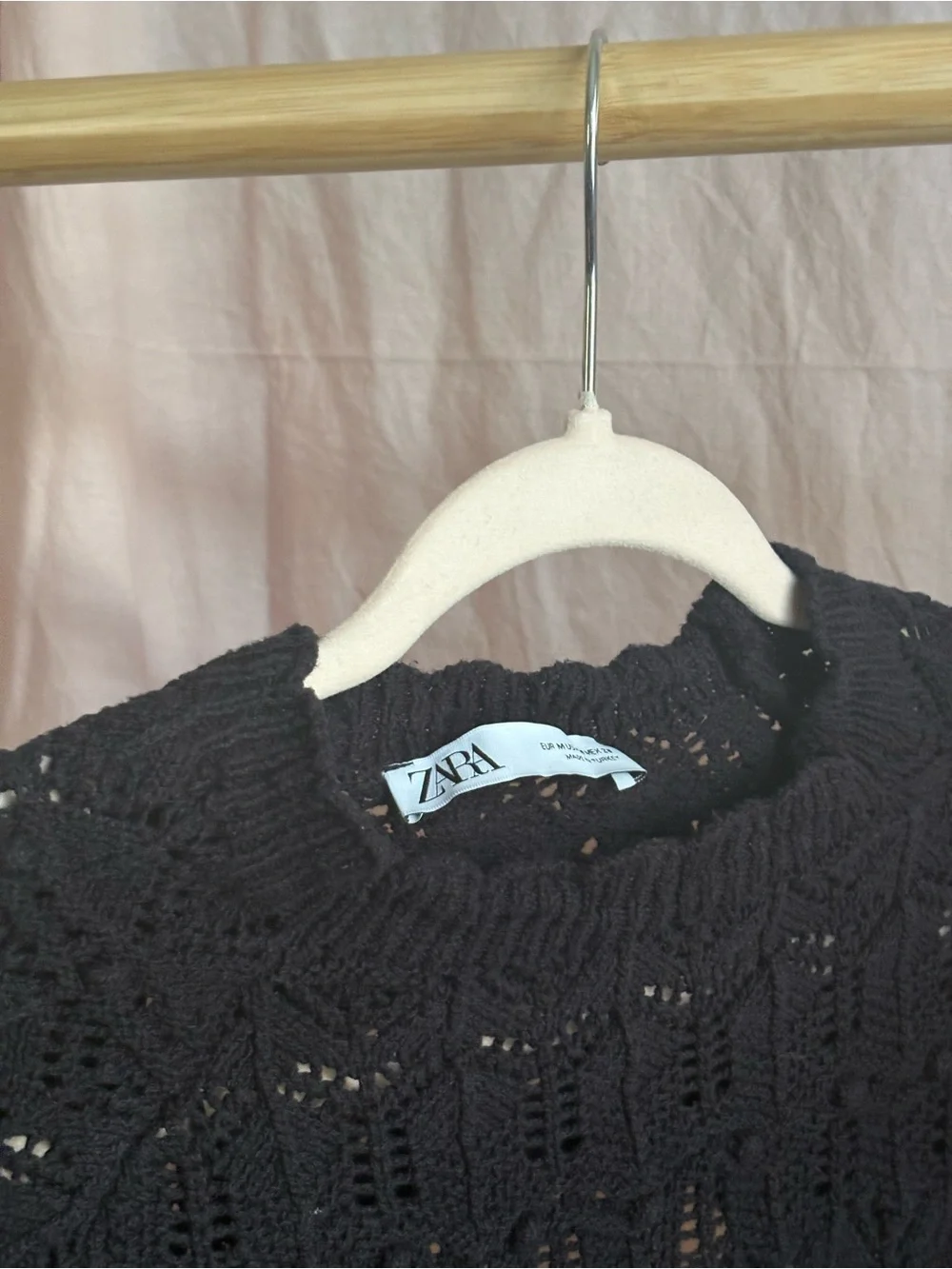 Zara Black Open-Knit Tie-Waist Sweater